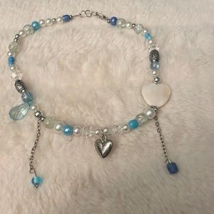 Handmade silver blue and pearls necklace with silver chains